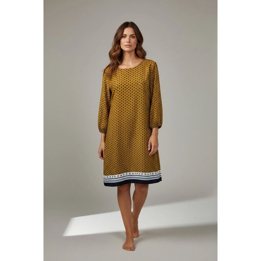 Ann Taylor Women's Size 10 Gold Stretch 3/4 Sleeve Knee Length Dress